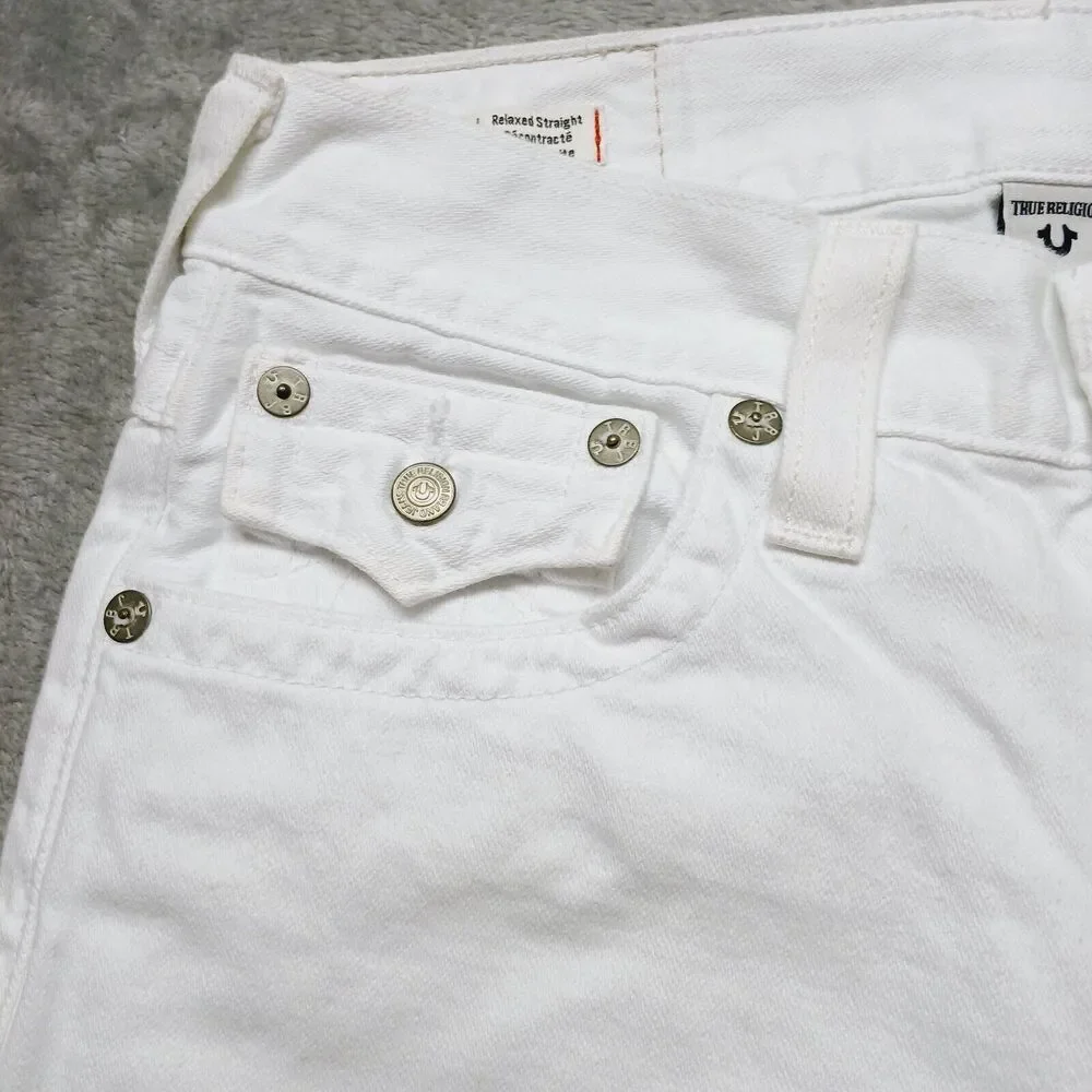 True Religion Ricky W/Flap Men's White Relaxed Straight  Denim Shorts Size 30